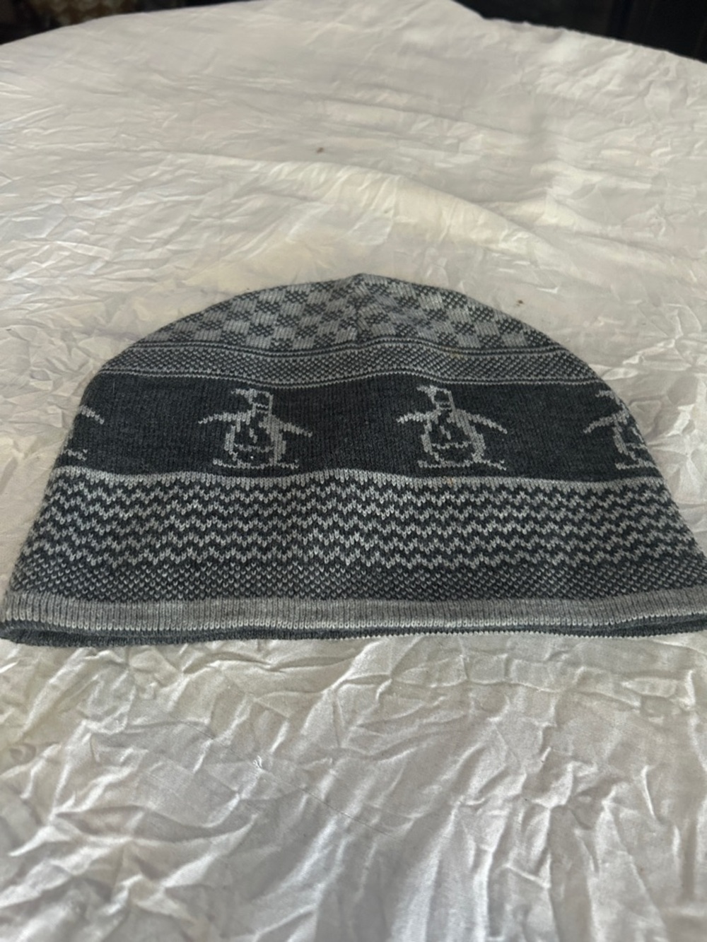 Original Penguin Gray and Light Gray Knit Beanie